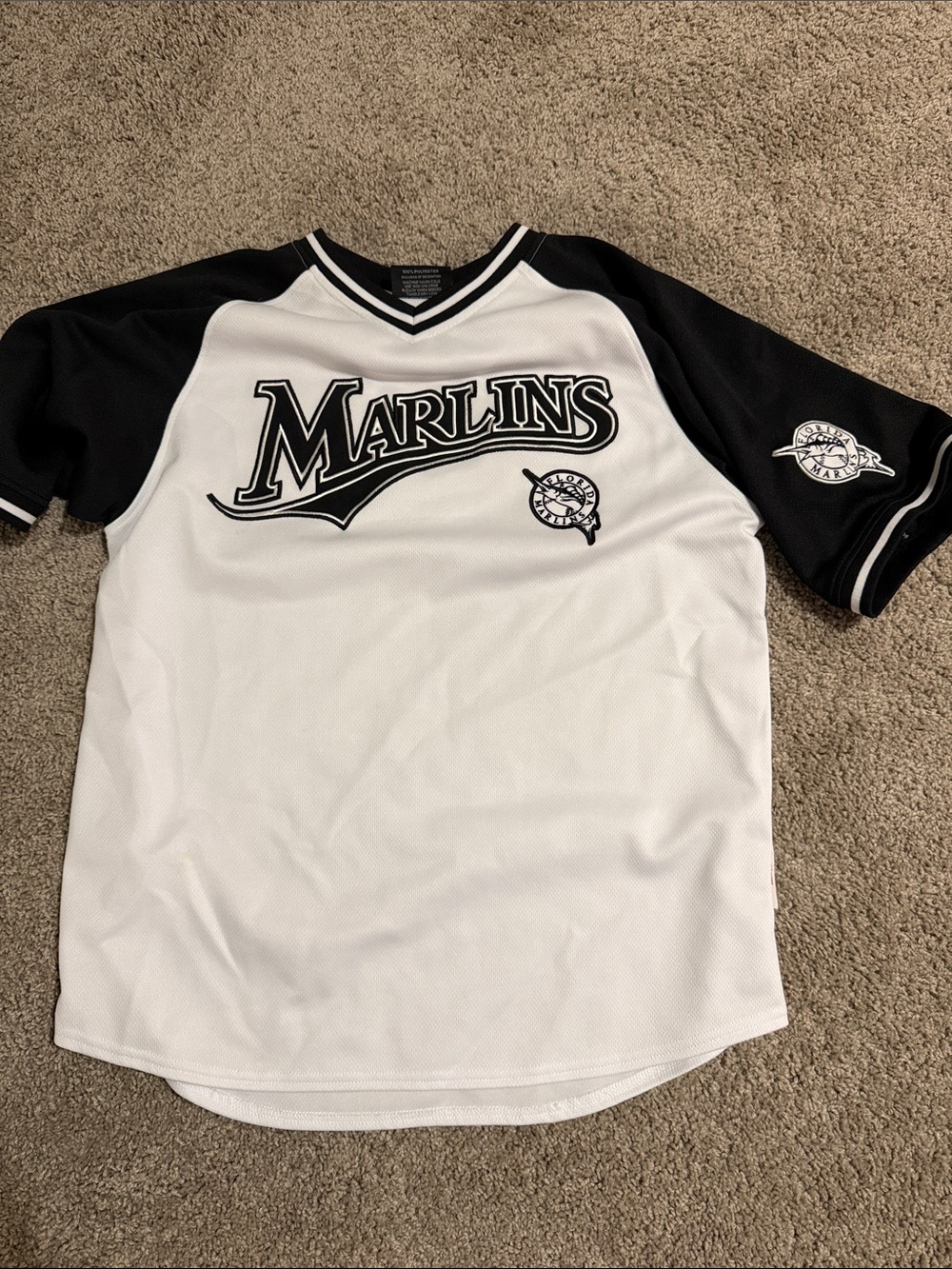 Stitches Marlins Black and White Baseball Jersey